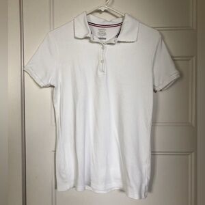 White Polo Flower Buttons Scallop Cut Detail Collar